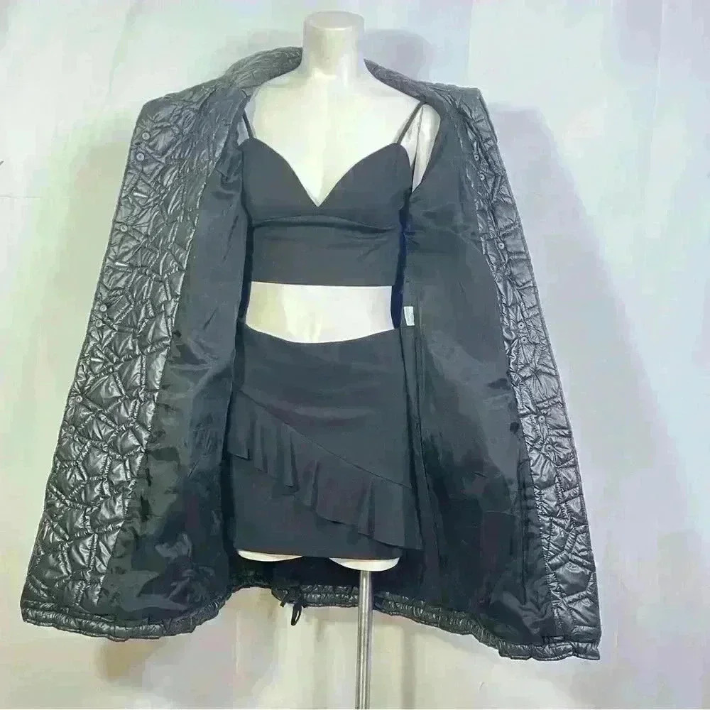 LAFLAMME FOURRURE  GLOSSY QUILTED TRENCH GORGEOUS COAT SLEEVES SIZE M - Picture 13 of 16